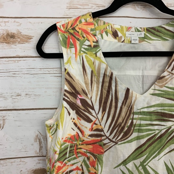 J Jill Love Linen Tropical Leave Sleeveless Dress - Picture 2 of 5